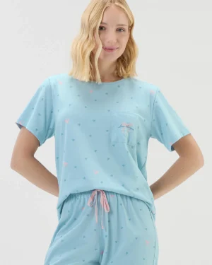 Pijama Feminino Manga Curta Com Calça