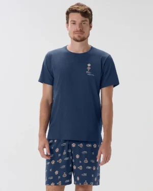 Pijama Masculino Manga Curta Com Bermuda