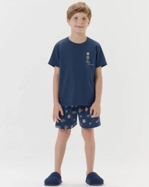Pijama Infantil Manga Curta Com Bermuda