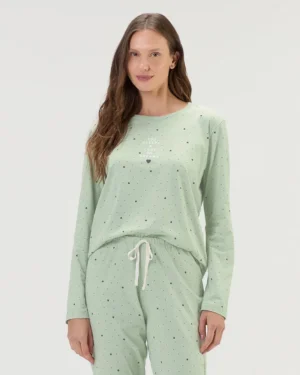 Pijama Feminino Manga Longa Com Calça